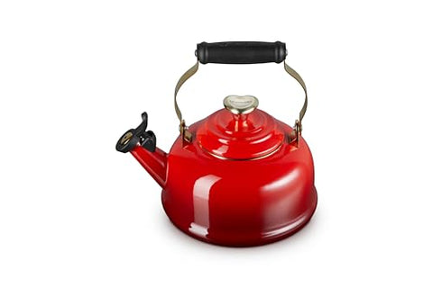 Le Creuset Enamel on Steel Whistling Tea Kettle, 1.7 Qt., Cerise with Light Gold Heart Knob