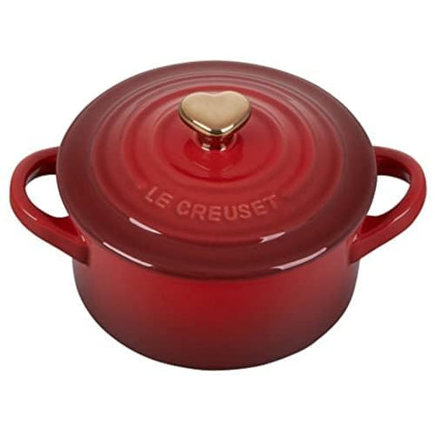 Mini Round Cocotte with Rose Gold Heart Knob - Cerise 8 oz.