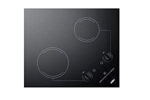 Summit CR2B121 115V 2-Burner 21" Radiant Cooktop For Portrait or Landscape Installation In 20" x 16" Cutouts, Black
