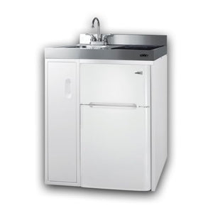 30inch wide all-in-one kitchenette with 2-burner 115V induction cooktop refrigerator-freezer sink and storage cabinet