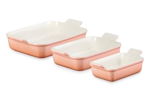 Heritage Set of 3 Rectangular Dishes - Peche 1.1 qt., 2.5 qt. & 4 qt.