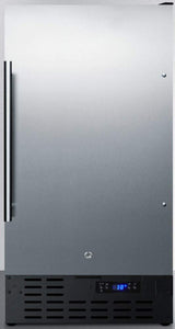 Summit Appliance FF1843BCSS 18" Wide Built-In All-Refrigerator; 2.7 cu.ft.; Stainless Steel Exterior; Digital Thermostat; Automatic Defrost; Adjustable Chrome Shelves; LED Light and Front Lock