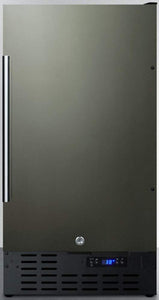 Summit FF1843BKSADA 18" ADA Compliant Freestanding or Built In Undercounter Compact Refrigerator; 2.7 cu. ft. Capacity; LED Lighting; Adjustable Chrome Shelves; Black Stainless Steel