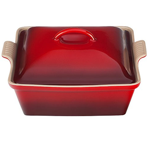Le Creuset Stoneware Heritage Covered Square Casserole, 2.5 qt. (9"), Cerise