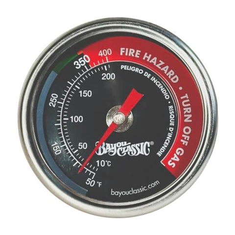 Bayou Classic 5070 Bayou Fryer Thermometer Stainless Steel Design Tempered Glass Dial Face w/ 50?- 400?F Range Fits Bayou 2.5-gal 4-gal and 9-gal Fryers