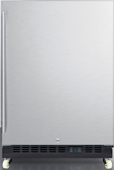 Summit Appliance 24" Wide Built-In Mini Reach-In Beverage Center with Dolly with automatic Defrost, Keyed lock for a secure interior, Fully finished black cabinet