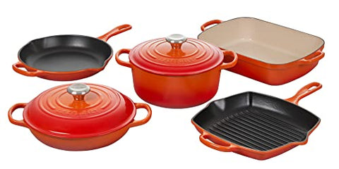 7 Piece Signature Set - Flame (4.5 qt. RDO 2.25 qt. Braiser 10.25 In. Skillet 10.25 In. Square Skillet Grill & 5.25 qt. Rect. Roaster)