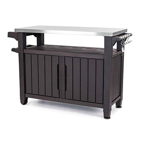 StarSun Depot Outdoor Grill Party Caster Bar Serving Cart with Storage Dark Brown