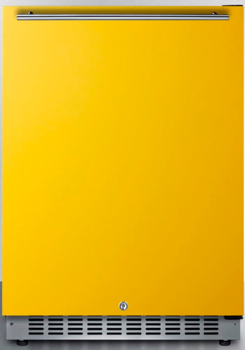 Built-in undercounter ADA compliant all-refrigerator with saffron gold door stainless steel handle black cabinet door storage and digital controls