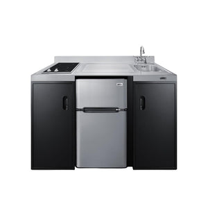 Summit 54" Wide All-In-One Kitchenette, Black and Stainless- CK55ADASINKR