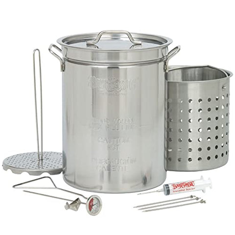 Bayou Classic 1118 32-qt Stainless Turkey Fryer Features Vented Lid Perforated Poultry Rack 12-in Stainless Fry Thermometer 2-oz Seasoning Injector