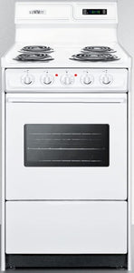 Summit Appliance WEM130KW 20" Wide 220V Electric Range in White with Coil Elements, High Backguard, Oven Window, Light, Adjustable Oven Racks, Broiler Pan and Lower Storage Compartment