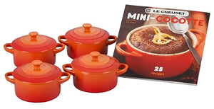 Set of 4 Cocottes w/ Mini-Cocotte Cookbook: Flame 8 oz. each