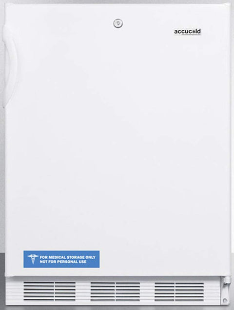 Built-in undercounter ADA compliant refrigerator-freezer for general purpose use, with dual evaporator cooling, cycle defrost, lock, and white exterior