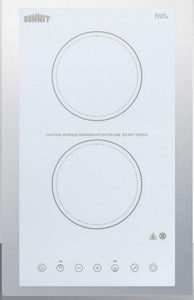 Summit Appliance CR2B15T2WTK15 115V 2-Burner Radiant Cooktop in White Ceramic Glass Surface with Digital Touch Controls & Stainless Steel Frame to Allow Installation in 15" Wide Counter Cutouts