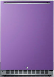 Built-in undercounter ADA compliant all-refrigerator with lavender purple door stainless steel handle black cabinet door storage and digital controls