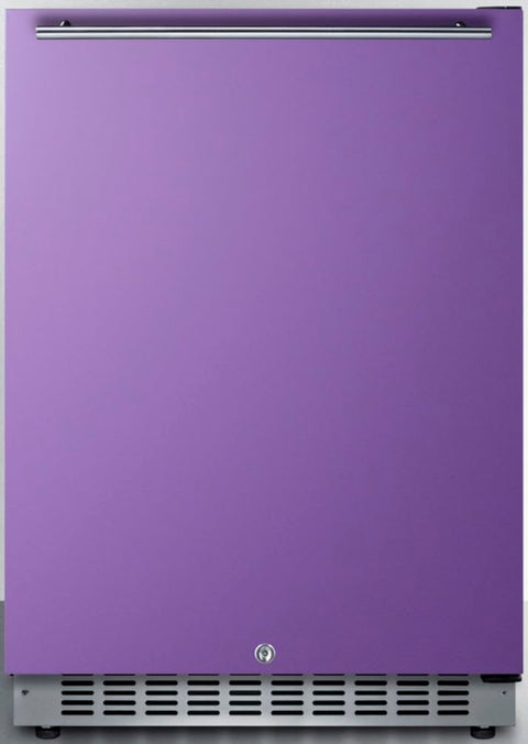 Built-in undercounter ADA compliant all-refrigerator with lavender purple door stainless steel handle black cabinet door storage and digital controls