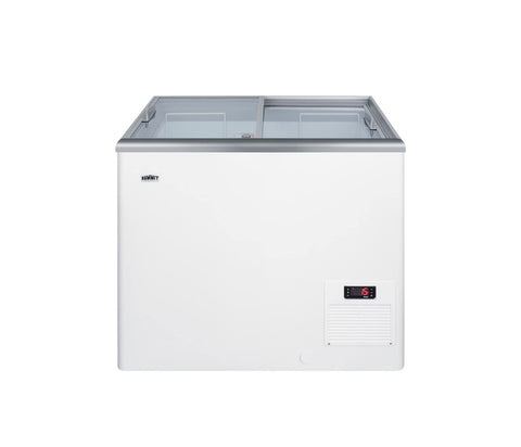 Summit Appliance NOVA22 Flat Top Commercial 7.2 Cu.Ft. Chest Freezer with Sliding Glass Lid, Digital Thermostat, Defrost Drain, Removable Lock, Fan-Cooled Compressor, Novelty Baskets and Casters