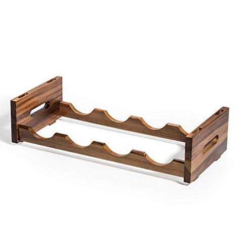 Kalmar Home Acacia Wood Stackable 4 Bottle Wine Rack, 20.25" x 9" x 5"