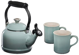 Demi Kettle w/ SS Knob & 2 Mug Set - Sea Salt 1.25 qt. Kettle & (2) 14 oz. Mugs