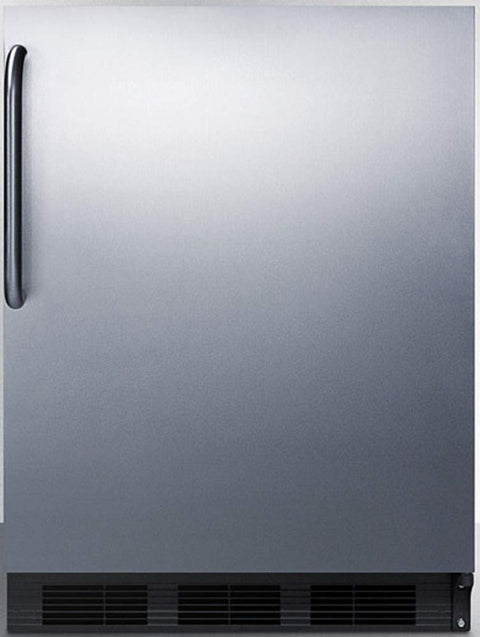 ADA compliant all-refrigerator for built-in general purpose use, auto defrost w/stainless steel wrapped door, towel bar handle, and black cabinet
