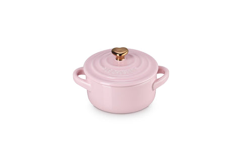 Le Creuset Stoneware Mini Round Cocotte, 8oz., Chiffon Pink with Gold Heart Knob