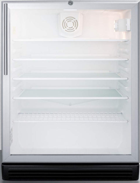 Summit SCR600BGLHVADA 24 Inch 5.5 cu. ft. Capacity Freestanding Glass Door Beverage Center with Lock,4 Shelves,ADA Compliant,CFC Free,Commercially Approved, Factory Installed Lock in Stainless Steel