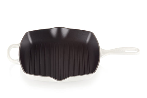 Le Creuset Enameled Cast Iron Signature Square Skillet Grill, 10.25", White