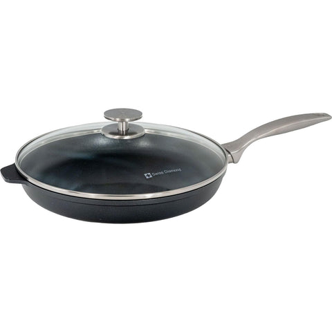 Swiss Diamond Nonstick Frying Pan Hybrid Ceramic and Diamond-Infused Fry Pan With Glass Lid, Dou Ceramic, Dishwasher and Oven Safe Fry Pans (11 IN)