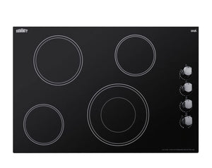 Summit 30" Electric Cooktop, 4 Burners, 208-240V Radiant Cooktop, Black- CR4B30MB