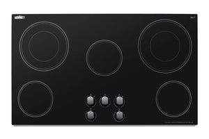 Summit 36" Electric Cooktop, 5-Burners, 208-240V Radiant Cooktop, Black- CR5B36MB