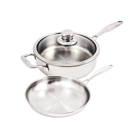 Swiss Diamond Premium Clad 5-Ply Stainless Steel 3 Piece Cookware Set with Satin Exterior Finish, Induction Compatible Stainless Steel Pots and Pans Set - Oven and Dishwasher Safe