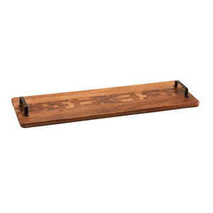 Kalmar Home Acacia Wood Tray w/Metal Handle - Extra Long