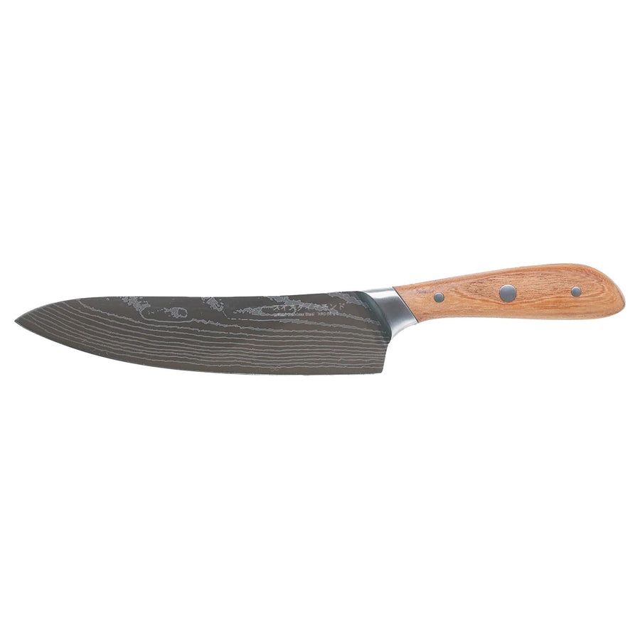Swiss Diamond Chef Knife, German Steel with Carbonized Ash Wood, Full Tang Handle, Damascus Blade Chef Knives Professional Grade, 55+2 Rockwell Hardness, 8 Inch