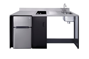 Summit 72" Wide All-in-One Kitchenette, Barrier Free Kitchenette, Refrigerator, 2-Burner Cooktop, Sink, Wheelchair Accessible, Black and Stainless - CK72ADARBF (Cooktop, Right Side)