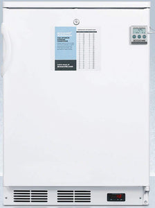 24 inches wide built-in commercial all-refrigerator in white, auto defrost with a lock, NIST calibrated thermometer, digital thermostat, door storage, and internal fan