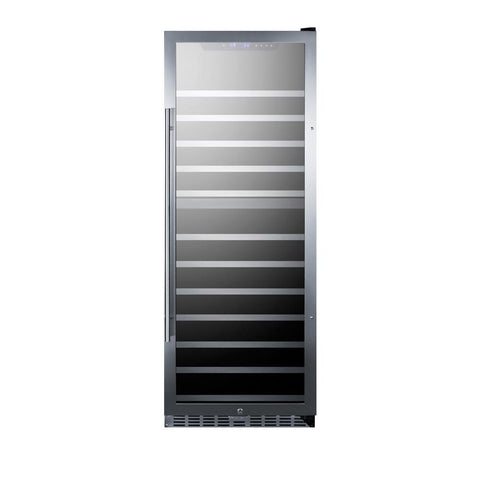122 bottle dual zone wine cellar with seamless stainless steel trimmed glass door, lock, and digital controls