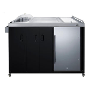 Summit CARTOS54LS Portable Outdoor Kitchenette Bar Cart Beverage Center, Built-in Refrigerator, Sink, and Faucet, Comes with Cutting Board and Sink Drain Container (RHD)