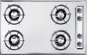 Summit 30" 4-Burner Gas Cooktop, Open Burners, Electric Ignition, 115V Gas Cooktop, Made in the USA, Stainless Steel Look- ZNL053