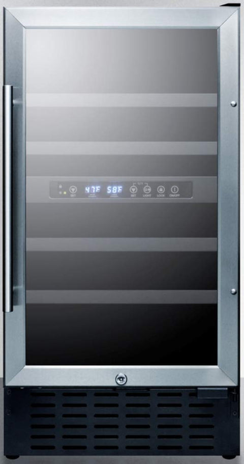 Summit 18” Wine Cellar, 28 Bottle Capacity, 3.3 cu.ft., Built-In Wine Cellar, ADA Compliant, Stainless Steel Door and Exterior- SWC182ZCSSADA
