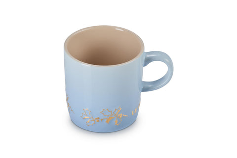 Le Creuset Stoneware Holly Collection London Mug, 12 oz., Coastal Blue with Gold Applique