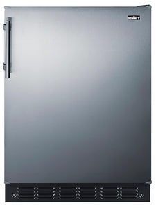 Summit FF708BLSSADA 24” Wide ADA Under Counter Refrigerator 5.1 cu.ft. Made in Europe with Automatic Defrost Operation, Reversible Stainless-Steel Door, Deluxe black interior (ADA Right Hand Door)