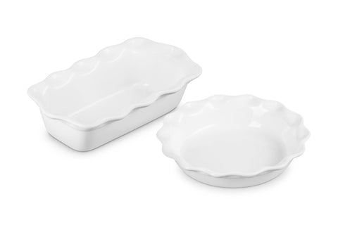 Set of 2 Heritage Fluted Pie Dish and Fluted Loaf Pan - White