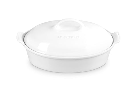 Le Creuset Stoneware Heritage Covered Oval Casserole, 4 qt. (14"), White