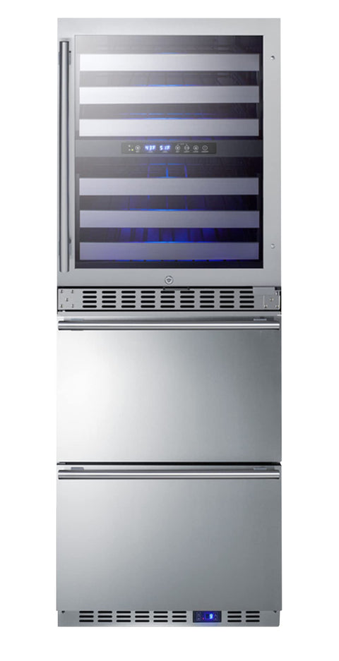 Summit Appliance SWCDAF24PNR 24" Wide Combination Dual-Zone Wine Cellar and 2-Drawer All-Freezer (Panels Not Included); 3.4 cu.ft Refrigerator Capacity; Up to 46 Bottles Wine Cellar; Automatic Defrost