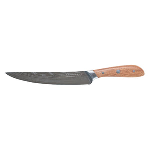Swiss Diamond Carving Knife, German Steel with Carbonized Ash Wood, Full Tang Handle, Damascus Blade Chef Knives Professional Grade, 55+2 Rockwell Hardness, 8 Inch