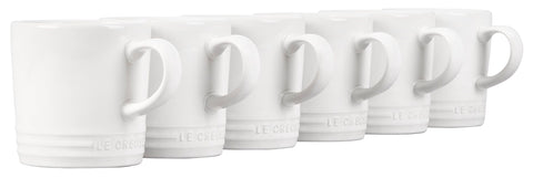 Le Creuset Stoneware Set of 6 London Mugs, 12 oz. Each, White