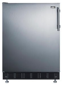 Summit FF708BLSSRSLHD 24” Wide Adjustable Under Counter Refrigerator 5.1 cu.ft. Made in Europe with Automatic Defrost Operation, Reversible Stainless-Steel Door, Deluxe black interior (Left Hand Door)