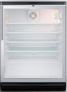 Summit Appliance SCR600BGLHV Commercially Listed 5.5 Cu.Ft. Counter Height Beverage Center with Glass Door, Auto Defrost, Digital Thermostat, Professional Thin Handle, Lock and Black Cabinet