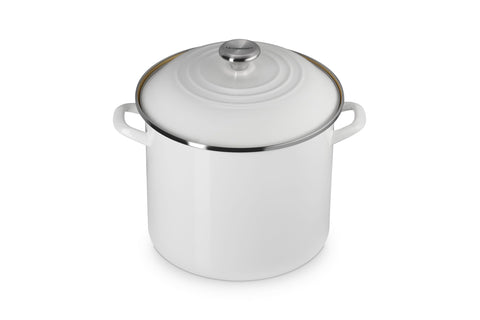 Le Creuset Enamel on Steel Traditional Stockpot, 12 qt., White with Stainless Steel Knob